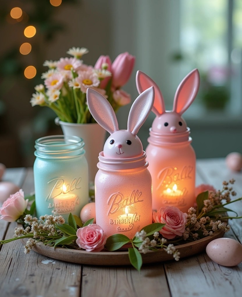 12 Adorable Easter Crafts for Families That Will Make Your Holiday Extra Special! - 3. Easter Bunny Mason Jar Lanterns