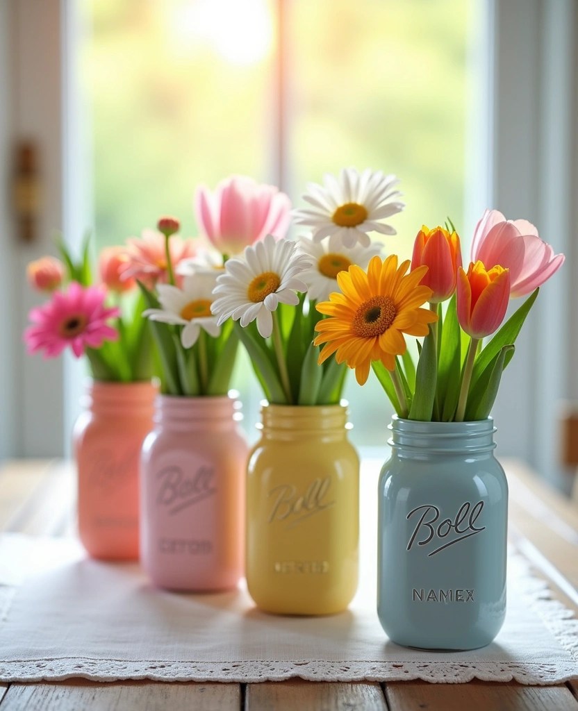 14 Easy DIY Spring Decor Projects That'll Transform Your Home Without Breaking the Bank! - 1. Floral Mason Jar Vases